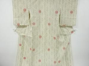 アンティーク　麻の葉に遠州椿模様織り出し夏十日町紬着物